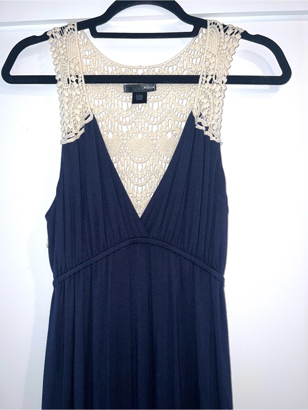 Aqua Navy Maxi Dress with Cream Crochet Yoke